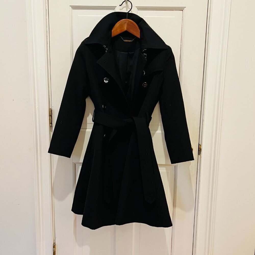 Trina Turk 100 % Wool Trench Coat Black Size 10 EUC - Picture 2 of 16